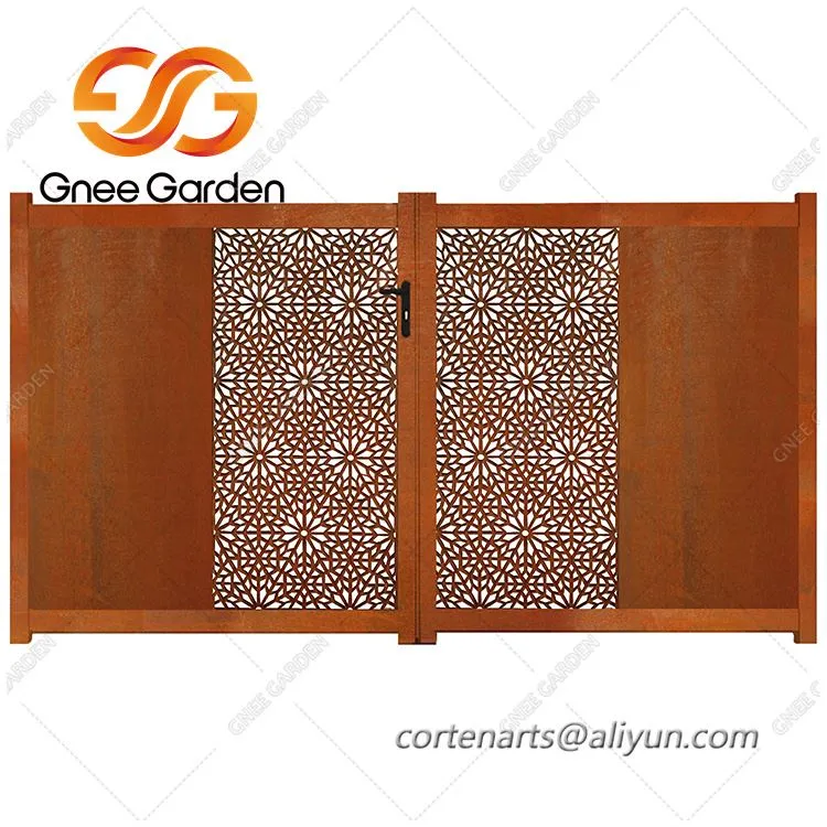 Portão externo decorativo de metal para jardim em aço Corten