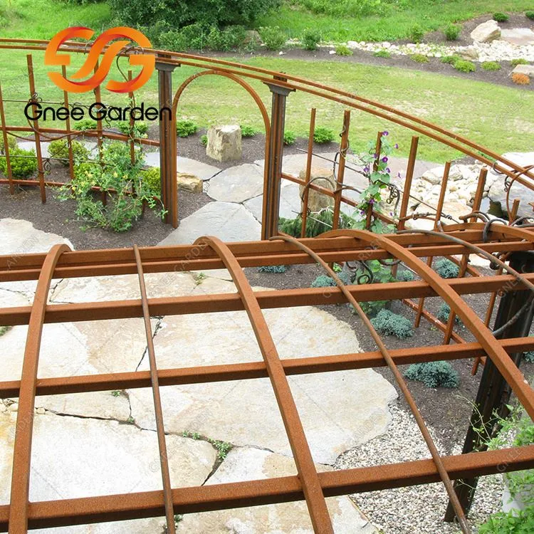 Gazebo de casa com tela de telhado de metal em aço Corten