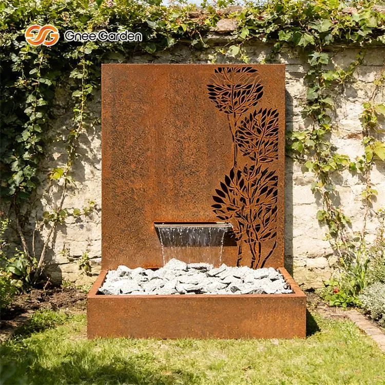 Fonte de água de parede de aço Corten ao ar livre