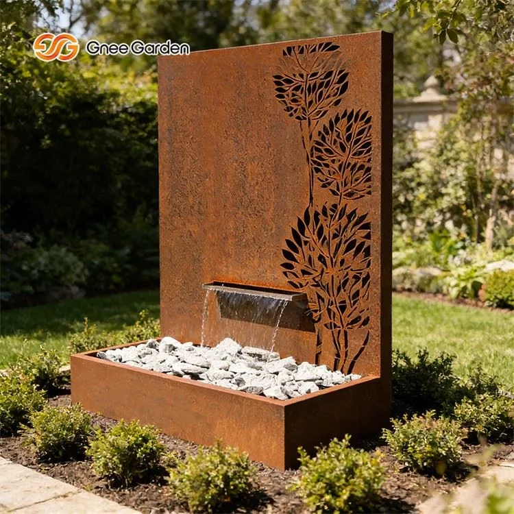 corten wall water fountain outdoor