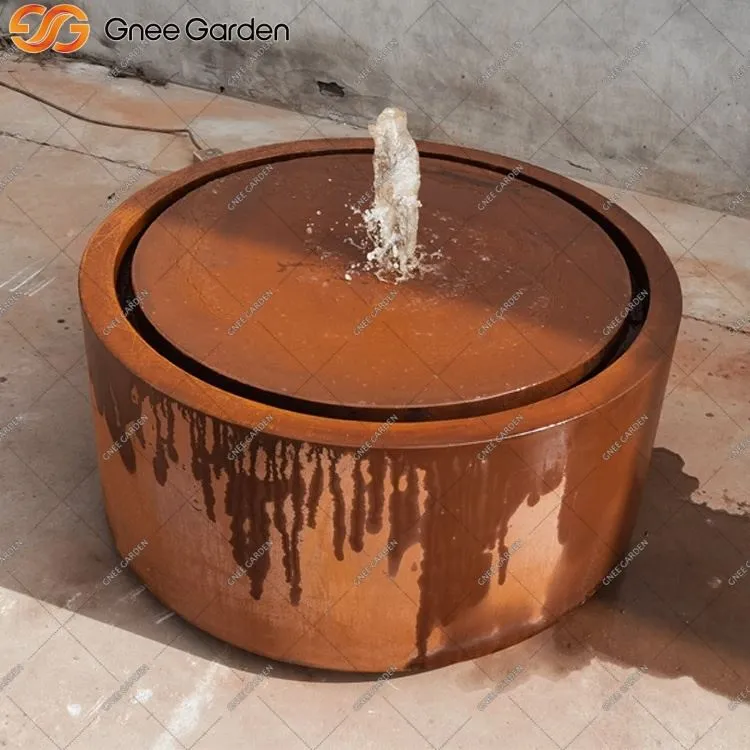 Fonte de água moderna em aço Corten com luzes LED