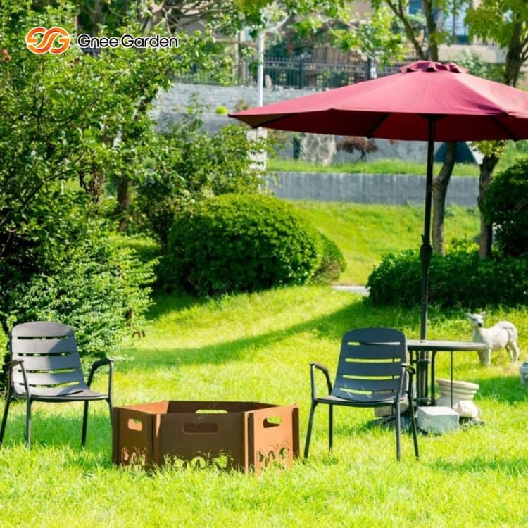 Fogueira moderna em aço Corten ao ar livre