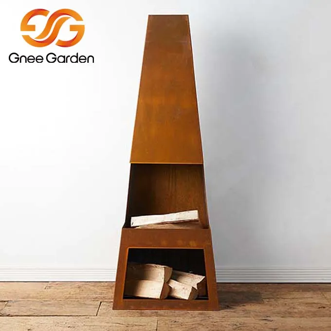 Lareira autônoma externa em aço Corten enferrujada